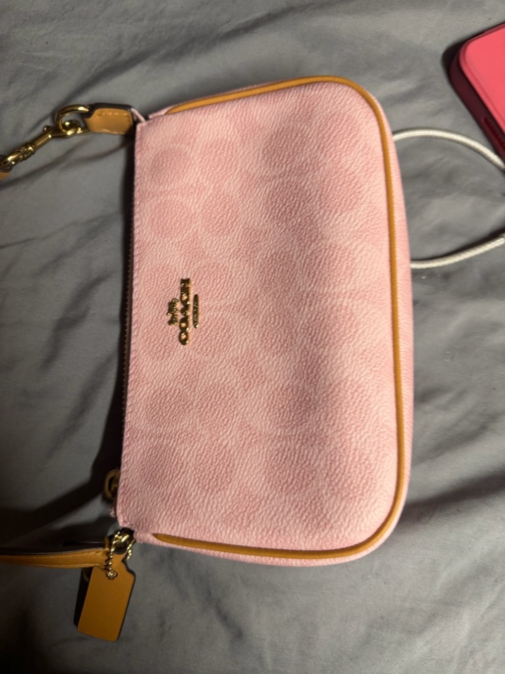 Coach Pink Signature Mini Shoulder Bag with Tan Trim - Picture 3 of 4